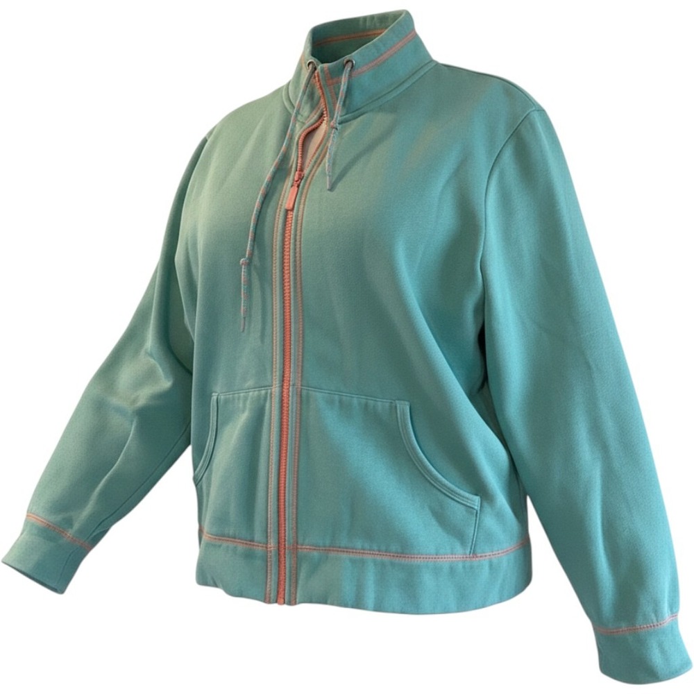 Vintage Orvis Full Zip Sweatshirt Womens XL Turquoise Pink Contrast Gorpcore